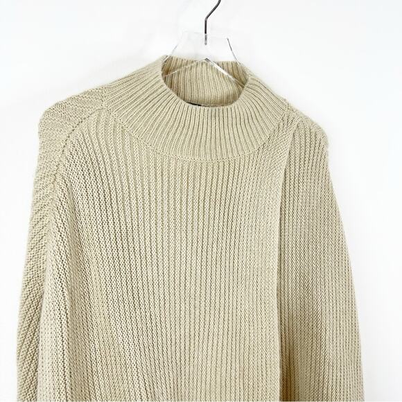Lauren Ralph Lauren Wool Blend Faux Wrap Poncho L/XL Tan - Picture 3 of 5